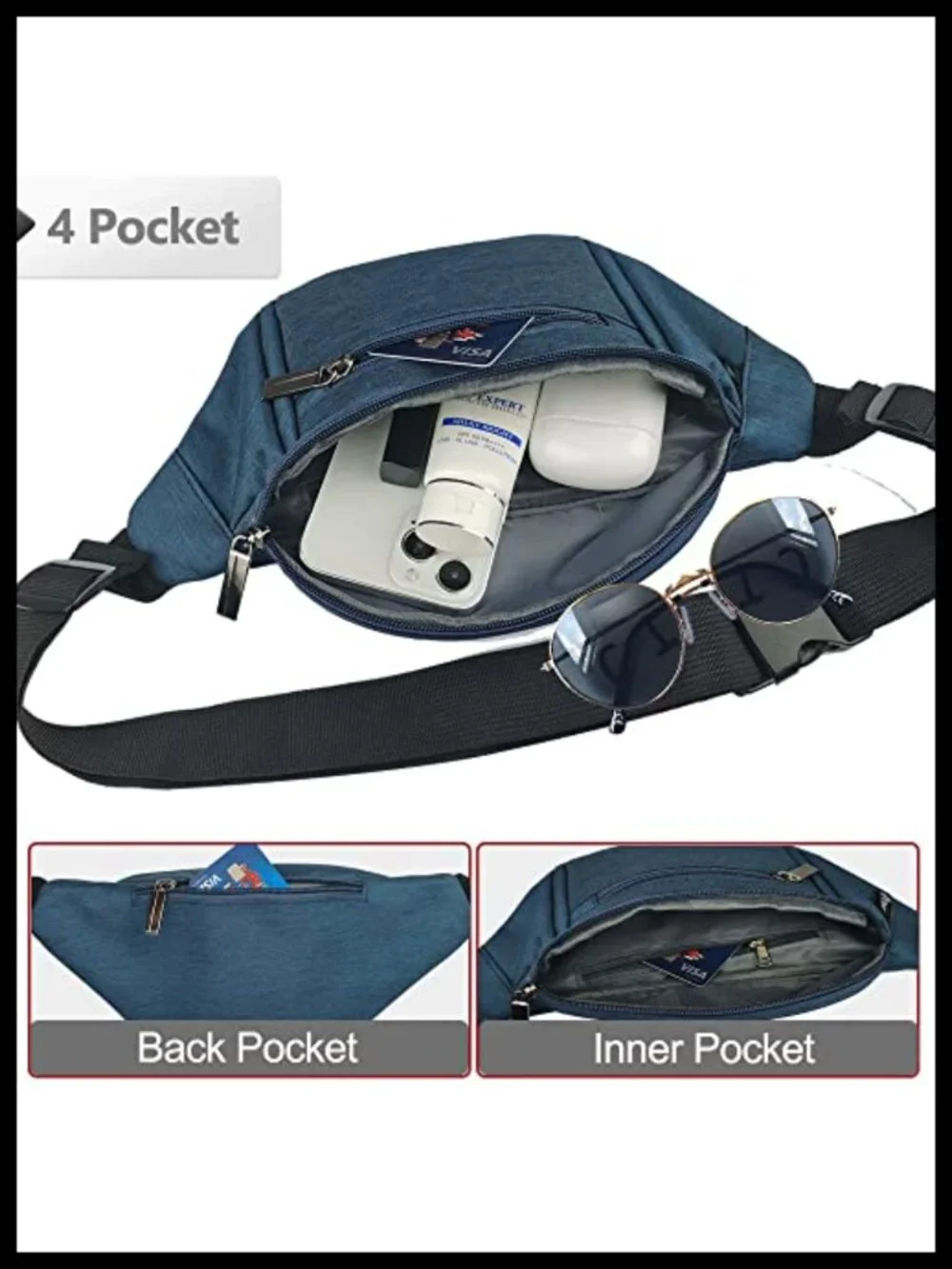 AIKENDO Fanny Pack Crossbody Waist Bag Nylon 4 Pockets Adjustable Strap